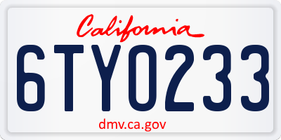 CA license plate 6TYO233