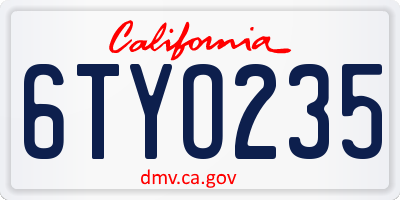 CA license plate 6TYO235