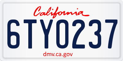 CA license plate 6TYO237