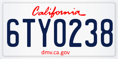 CA license plate 6TYO238