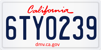 CA license plate 6TYO239