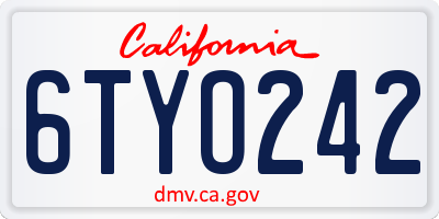 CA license plate 6TYO242