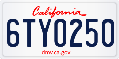 CA license plate 6TYO250