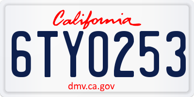 CA license plate 6TYO253