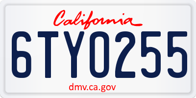 CA license plate 6TYO255