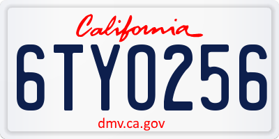 CA license plate 6TYO256
