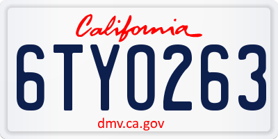 CA license plate 6TYO263