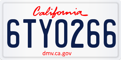 CA license plate 6TYO266