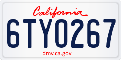 CA license plate 6TYO267