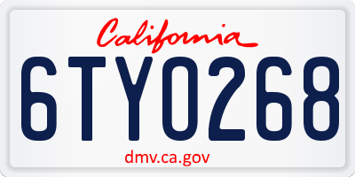 CA license plate 6TYO268