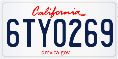 CA license plate 6TYO269