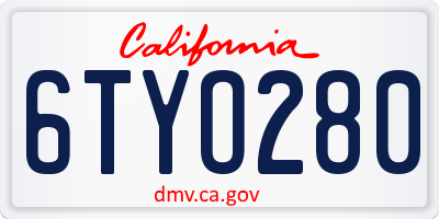 CA license plate 6TYO280