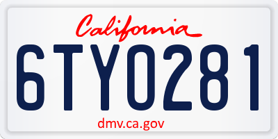 CA license plate 6TYO281