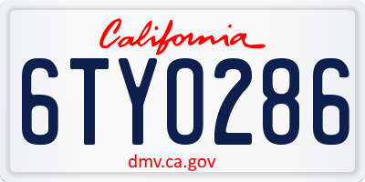 CA license plate 6TYO286