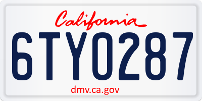 CA license plate 6TYO287