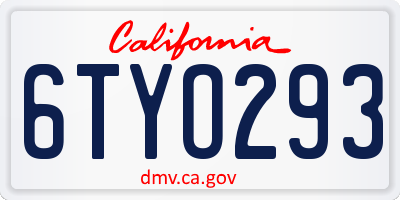 CA license plate 6TYO293
