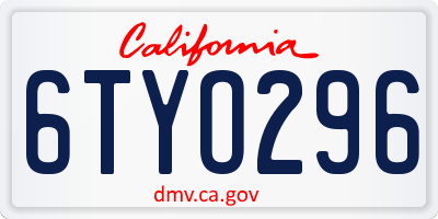 CA license plate 6TYO296