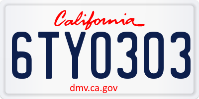 CA license plate 6TYO303