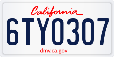 CA license plate 6TYO307