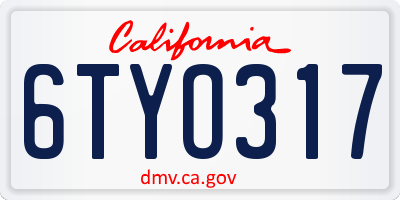 CA license plate 6TYO317