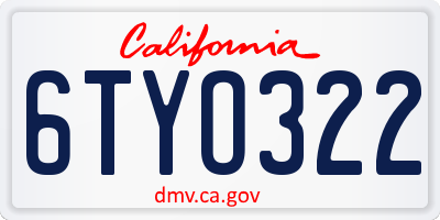CA license plate 6TYO322