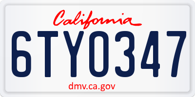 CA license plate 6TYO347