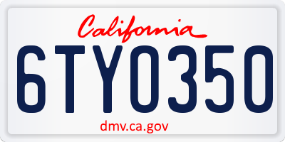 CA license plate 6TYO350