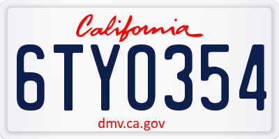 CA license plate 6TYO354