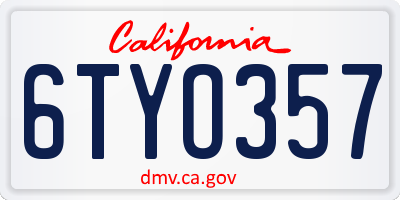 CA license plate 6TYO357