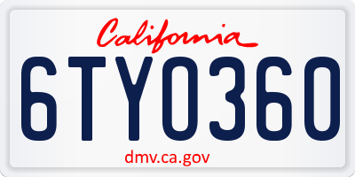 CA license plate 6TYO360