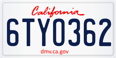 CA license plate 6TYO362