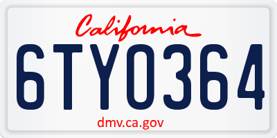 CA license plate 6TYO364