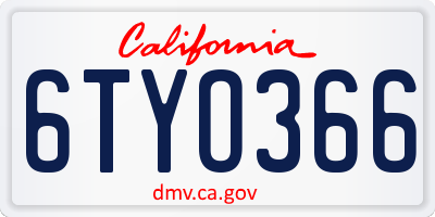 CA license plate 6TYO366