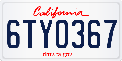 CA license plate 6TYO367