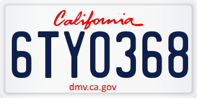 CA license plate 6TYO368