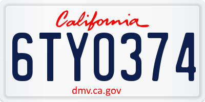 CA license plate 6TYO374