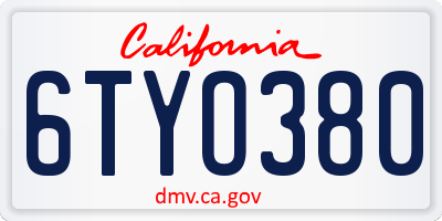 CA license plate 6TYO380
