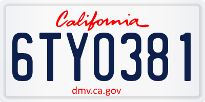 CA license plate 6TYO381
