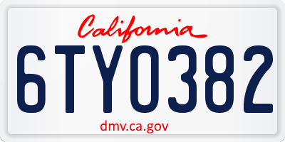 CA license plate 6TYO382