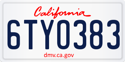 CA license plate 6TYO383