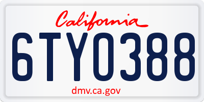 CA license plate 6TYO388