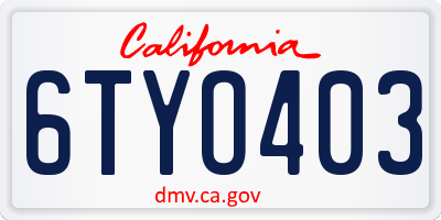 CA license plate 6TYO403
