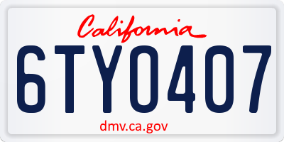 CA license plate 6TYO407