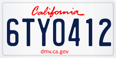 CA license plate 6TYO412