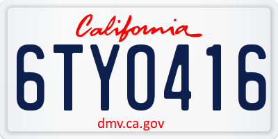 CA license plate 6TYO416