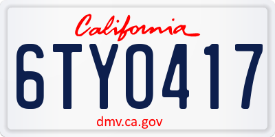 CA license plate 6TYO417