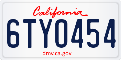 CA license plate 6TYO454