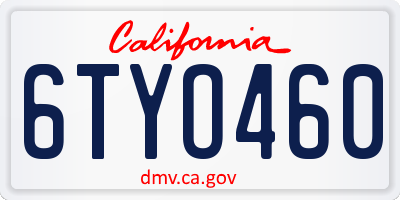 CA license plate 6TYO460