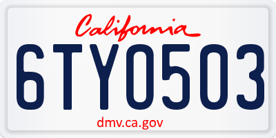 CA license plate 6TYO503