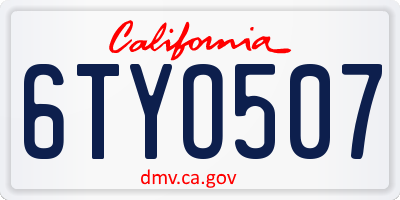 CA license plate 6TYO507